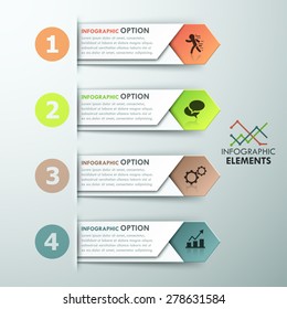 Modern info graphics options banner with 4 colorful paper arrows. Vector. Can be used for web design and  workflow layout