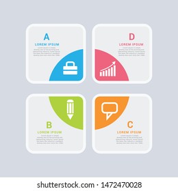 Modern info graphics options template with paper rectangles, icons and text for 4 options. Vector. Can be used for web design and workflow layout