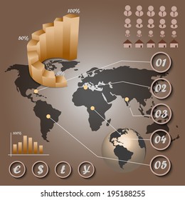 Modern info graphics with various world currencies, human research