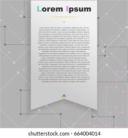 Modern info page in gray background. Paper vector page on gray technological background. High quality abstract vector background. Company presentation slide template. Wallpaper.