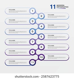 Modern infographic with 11 steps, process or options, process chart, Used for presentations.
