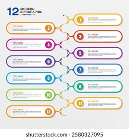Modern infographic with 12 steps, process or options, process chart, Used for process diagram, presentations, workflow layout, flow chart, infograph. Vector eps10.