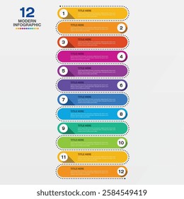 Modern infographic with 12 steps, process or options, process chart, Used for process diagram, presentations, workflow layout, flow chart, infograph. Vector eps10.