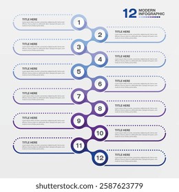 Modern infographic with 12 steps, process or options, process chart, Used for presentations.