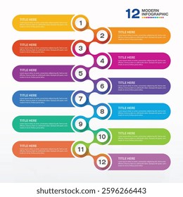 Modern infographic with 12 steps, process or options, process chart, Used for presentations.