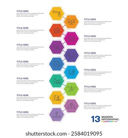 Modern infographic with 13 steps, process or options, process chart, Used for process diagram, presentations, workflow layout, flow chart, infograph. Vector eps10.