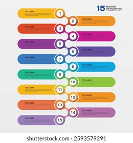 Modern infographic with 15 steps, process or options, process chart, Used for process diagram, presentations, workflow layout, flow chart, infograph. Vector eps10.