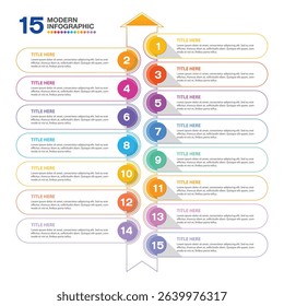 Modern infographic with 15 steps, process or options, process chart, Used for process diagram, presentations, workflow layout, flow chart, infograph. Vector eps10.