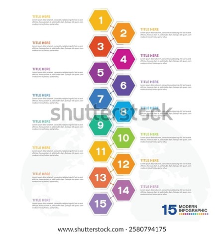 Modern infographic with 15 steps, process or options, process chart, Used for process diagram, presentations, workflow layout, flow chart, infograph. Vector eps10.