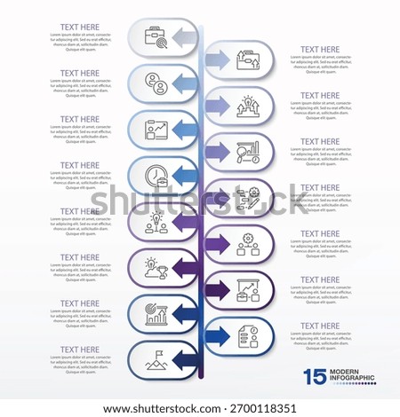 Modern infographic with 15 steps, process or options, process chart, Used for process diagram, presentations, workflow layout, flow chart, infograph. Vector eps10.
