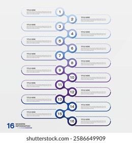 Modern infographic with 16 steps, process or options, process chart, Used for process diagram, presentations, workflow layout, flow chart, infograph. Vector eps10.