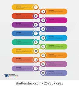 Modern infographic with 16 steps, process or options, process chart, Used for process diagram, presentations, workflow layout, flow chart, infograph. Vector eps10.