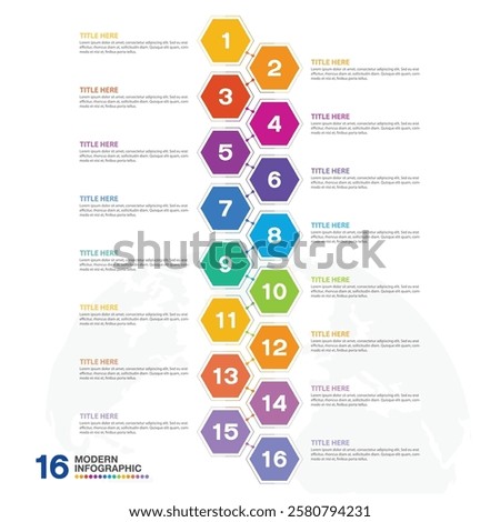 Modern infographic with 16 steps, process or options, process chart, Used for process diagram, presentations, workflow layout, flow chart, infograph. Vector eps10.