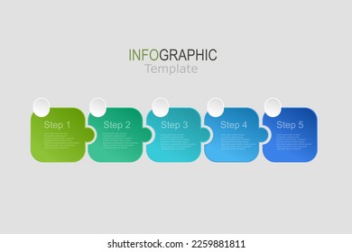Plantilla de corte de papel de fondo abstracto 3D de infografía moderna. Concepto empresarial de 5 etapas sucesivas del proceso de desarrollo de proyectos empresariales.  