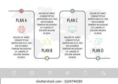 Modern infographic with 4 dots. Line step by step. Used for four diagrams, graphs, flowchart, timeline, marketing, presentation. Minimalist creative business concept