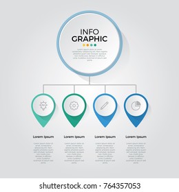 modern infographic with 4 options, use for diagram, steps, banner, pin, timeline, workflow, business presentation template