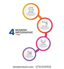 Infográfico moderno com 4 etapas, processo ou opções, gráfico de processo, Usado para diagrama de processo, apresentações, layout de fluxo de trabalho, fluxograma, infográfico. Vetor eps10.