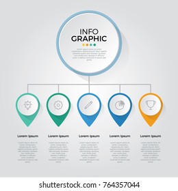 modern infographic with 5 options, use for diagram, steps, banner, pin, timeline, workflow, business presentation template