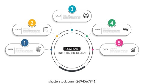 Modern infographic 5 step data business layout template.