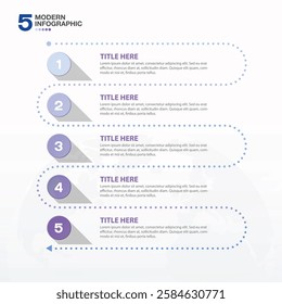 Modern infographic with 5 steps, process or options, process chart, Used for process diagram, presentations, workflow layout, flow chart, infograph. Vector eps10.