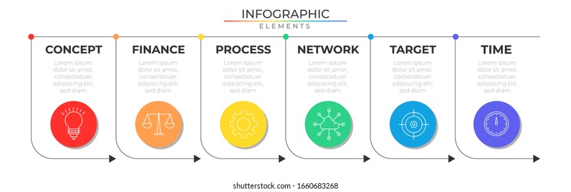 Modern infographic with 5 steps thin line text box elements and icons. Chart process template. Modern vector for company or corporate business project and presentation. Trendy Eps10 design