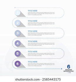 Modern infographic with 6 steps, process or options, process chart, Used for process diagram, presentations, workflow layout, flow chart, infograph. Vector eps10.