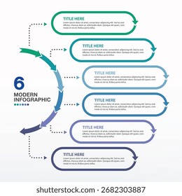 Modern infographic with 6 steps, process or options, process chart, Used for process diagram, presentations, workflow layout, flow chart, infograph. Vector eps10.