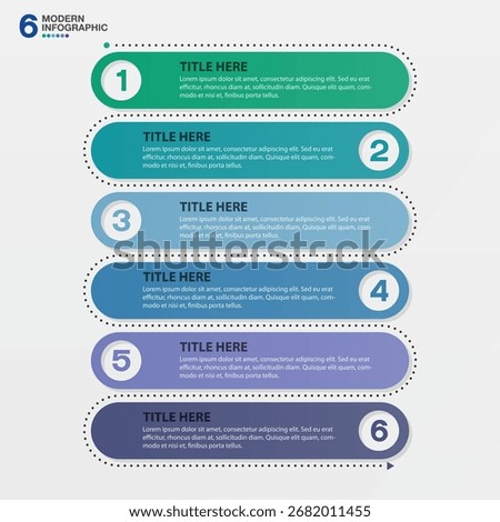 Modern infographic with 6 steps, process or options, process chart, Used for process diagram, presentations, workflow layout, flow chart, infograph. Vector eps10.