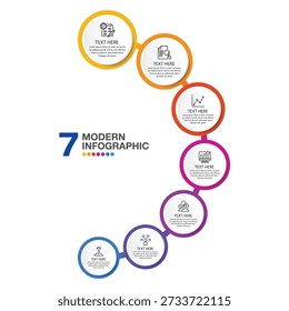 Modern infographic with 7 steps, process or options, process chart, Used for process diagram, presentations, workflow layout, flow chart, infograph. Vector eps10.