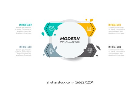 Elemento moderno de diseño de flecha Infográfica con iconos de marketing y 4 pasos, opciones, procesos. Ilustración vectorial.