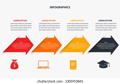 Modern infographic with arrows. Vector design template. Workflow layout, diagram, step by step infographics, graph, chart, diagram, web design