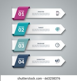 Modern infographic arrows. Vector design template of 4 options, steps, parts. Can be used for workflow layout, diagram, step by step infographics, graph, chart, diagram, web design.