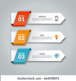 Modern infographic arrows. Vector design template of 3 options, steps, parts. Can be used for workflow layout, diagram, step by step infographics, graph, chart, diagram, web design.