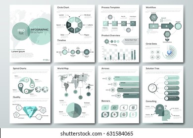 Modern infographic brochure template. Pages with diagram, graph, chart and workflow elements. Business data visualization concept. Vector illustration for presentation, statistics report, website.