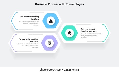 Modern infographic for business process with three colorful stages. Slide for business presentation.