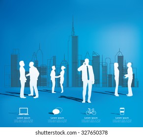 Modern infographic for business project with silhouette people.