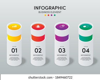 Moderne Infografik-Geschäftsvorlage und Datenvisualisierung mit 4 Optionen. Das Design-Element kann für Workflow, Informationsdesign, Kommunikation, statistische Grafik, EPS10 Vektorgrafik verwendet werden