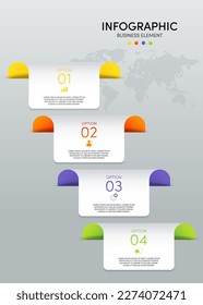Moderna plantilla de negocios de infografía y visualización de datos con 4 opciones. El elemento de diseño puede utilizarse para flujos de trabajo, diseño de información, comunicación, gráfico estadístico, ilustración vectorial