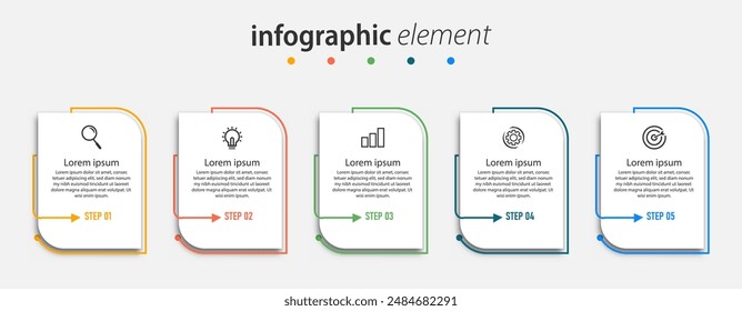 Moderne infografische Business-Vorlage und Datenvisualisierung mit 5 Optionen können für Workflow-Diagramm, Infodiagramm, Webdesign. Vektorillustration verwendet werden.	
