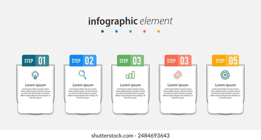 Modern infographic business template and data visualization with 5 options can be used for workflow diagram, info chart, web design. vector illustration.	