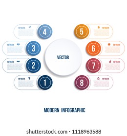 Modern Infographic. Chart template for presentation 8 options circles  banner what can be used as business infograpchic,chart, diagram, table, workflow layout. Set of business icons
