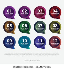 Modern infographic chat Boubles template featuring rounded shape icons in various vibrant colours, ideal for business presentations, data visualisation, marketing materials,and  digital reports