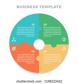 Modern infographic  with circle made of 4 puzzle elements. Vector. Can be used for web design and workflow layout