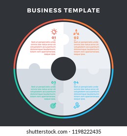 Modern infographic  with circle made of 4 puzzle elements. Vector. Can be used for web design and workflow layout