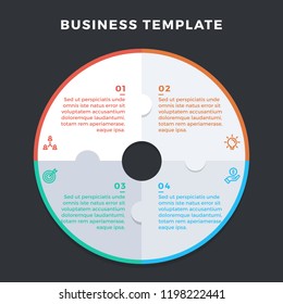 Modern infographic  with circle made of 4 puzzle elements. Vector. Can be used for web design and workflow layout