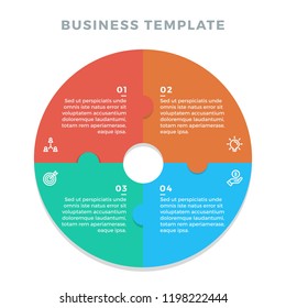 Modern infographic  with circle made of 4 puzzle elements. Vector. Can be used for web design and workflow layout