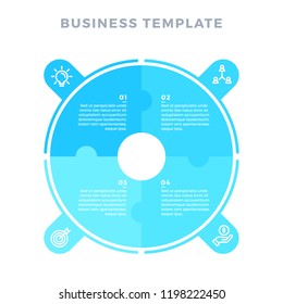 Modern infographic  with circle made of 4 puzzle elements. Vector. Can be used for web design and workflow layout