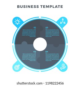 Modern infographic  with circle made of 4 puzzle elements. Vector. Can be used for web design and workflow layout