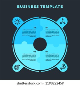 Modern infographic  with circle made of 4 puzzle elements. Vector. Can be used for web design and workflow layout