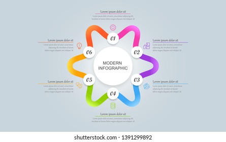 Modern info-graphic in Circle shape with six options, workflow or process diagram for business people.